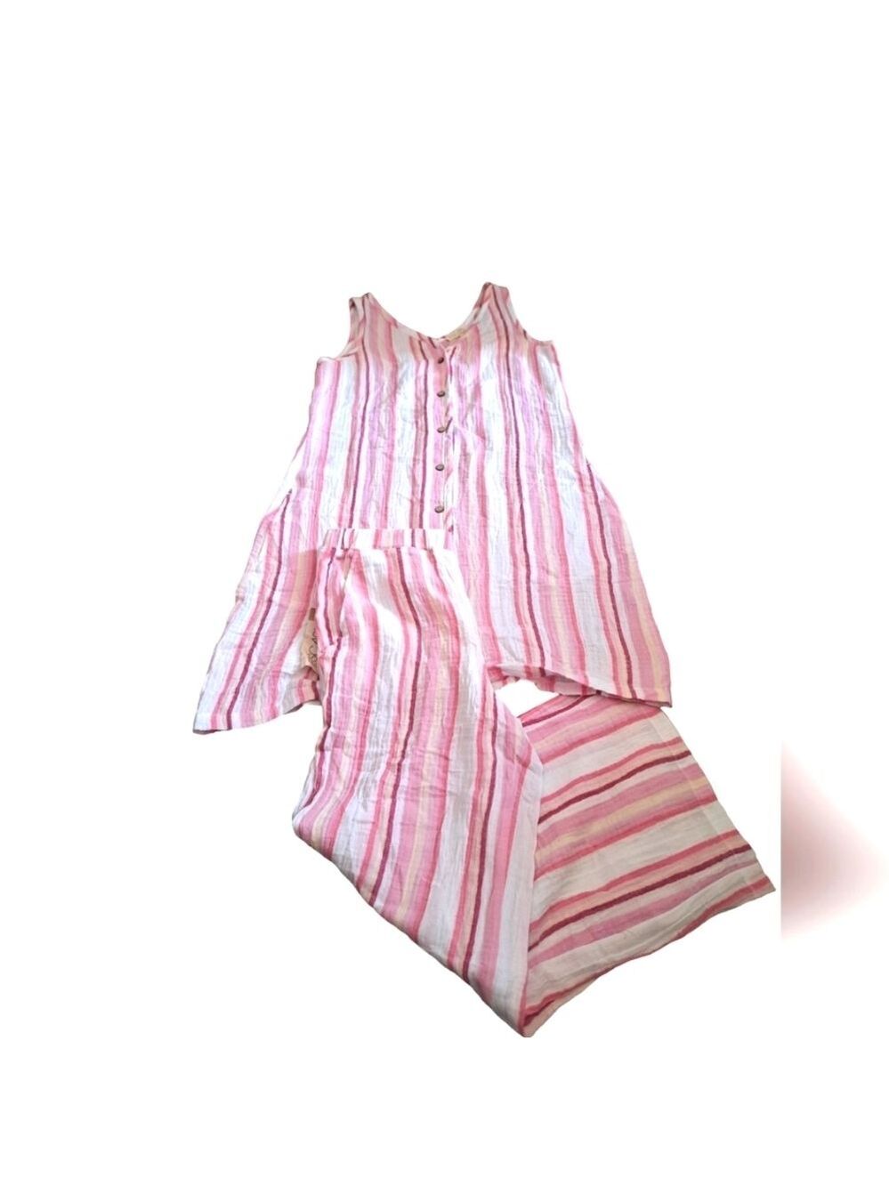 ESCAPE HABITAT CLOTHES striped gauze cotton crop pants tunic dress beachy XS